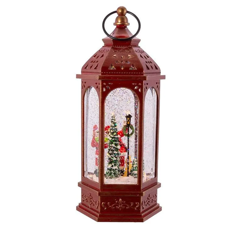 11" Battery-Operated LED Santa Lantern with Swirl Water