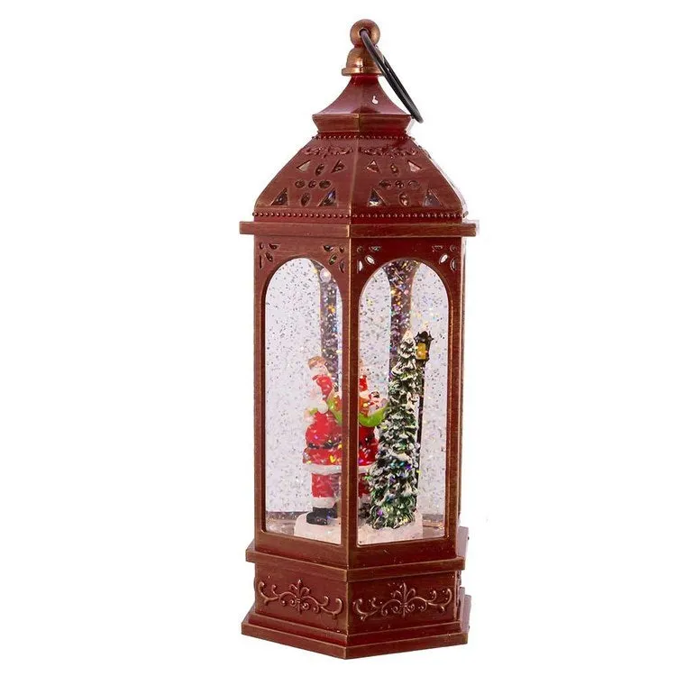 11" Battery-Operated LED Santa Lantern with Swirl Water