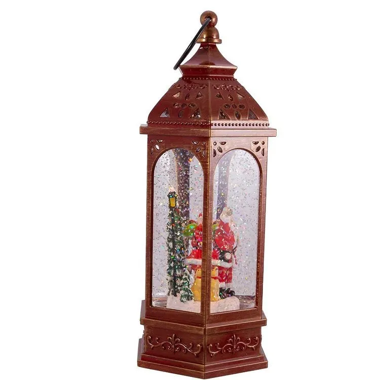 11" Battery-Operated LED Santa Lantern with Swirl Water