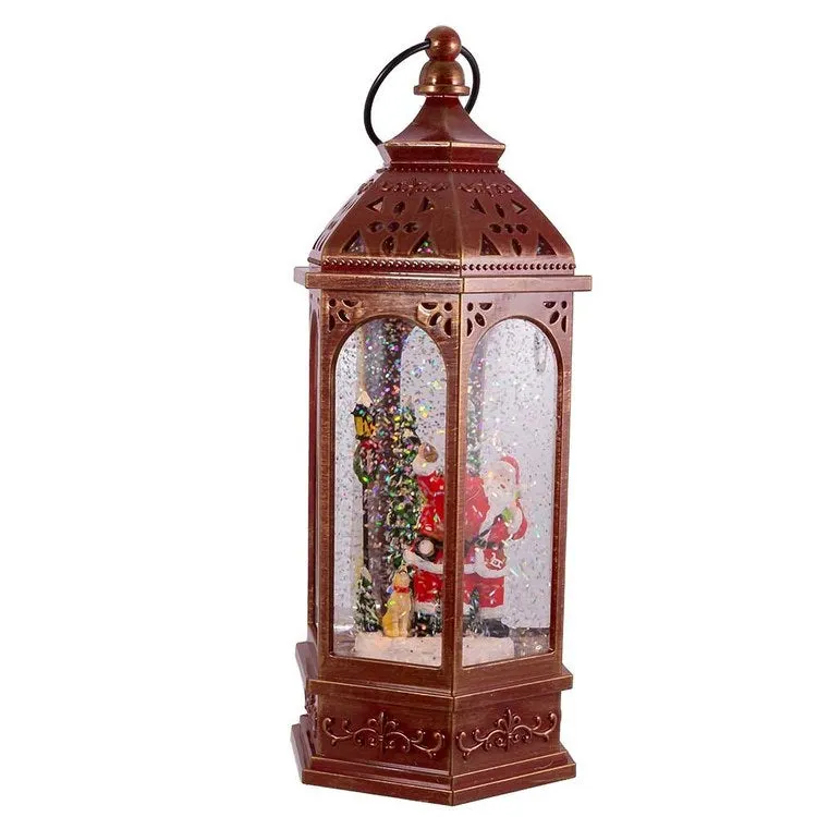 11" Battery-Operated LED Santa Lantern with Swirl Water