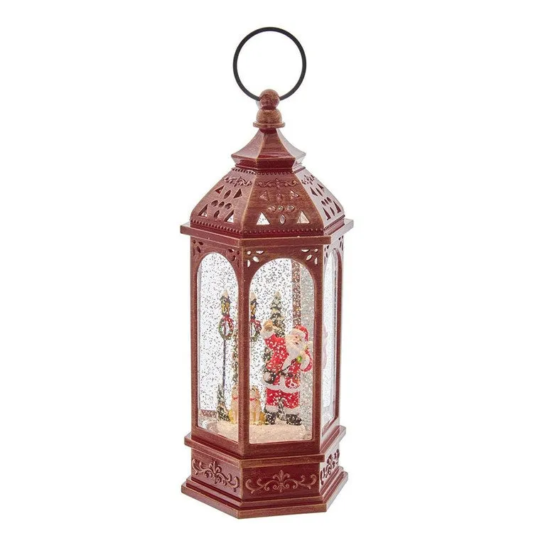 11" Battery-Operated LED Santa Lantern with Swirl Water