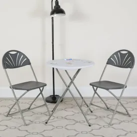 2 Pack HERCULES Series 650 lb. Capacity Charcoal Plastic Fan Back Folding Chair
