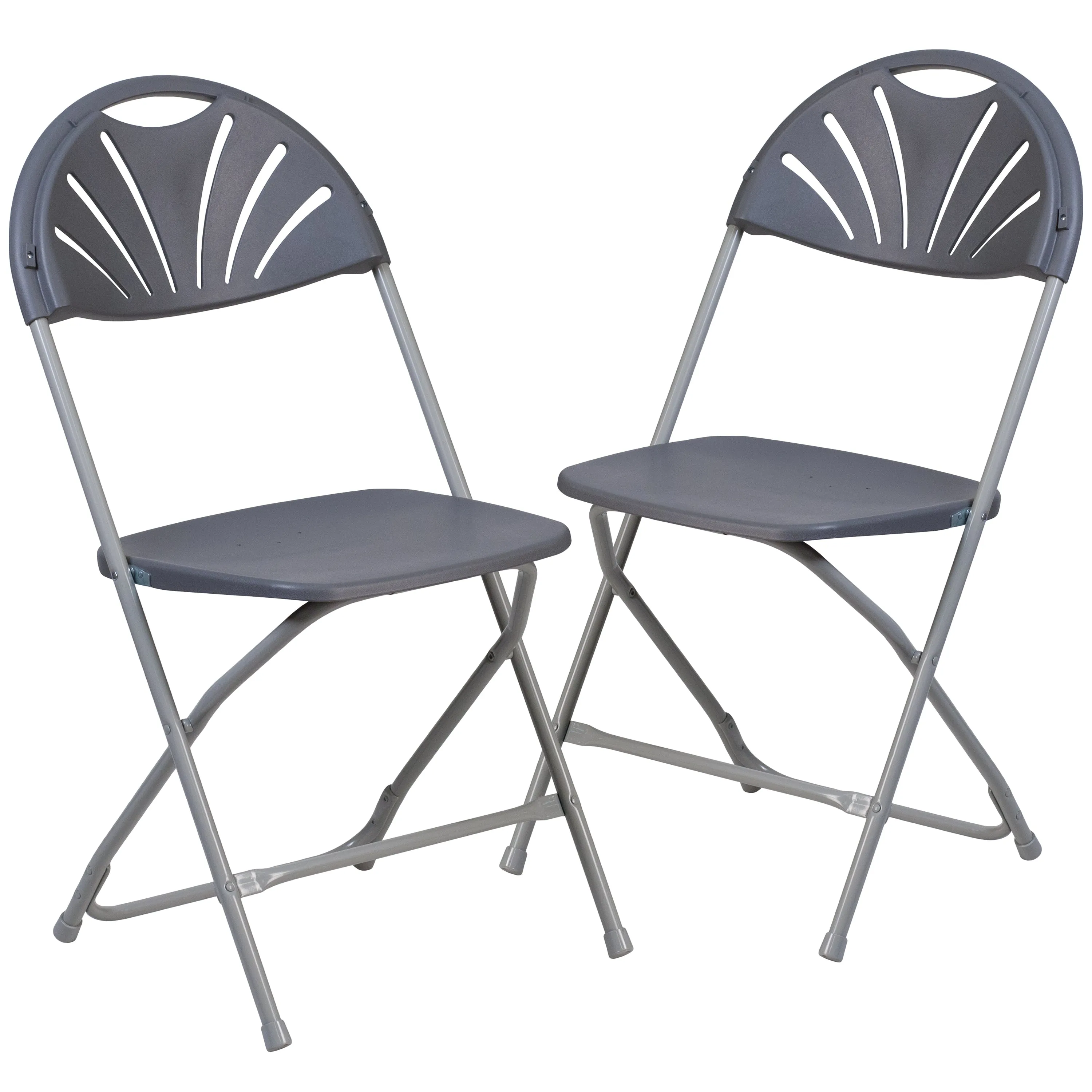2 Pack HERCULES Series 650 lb. Capacity Charcoal Plastic Fan Back Folding Chair