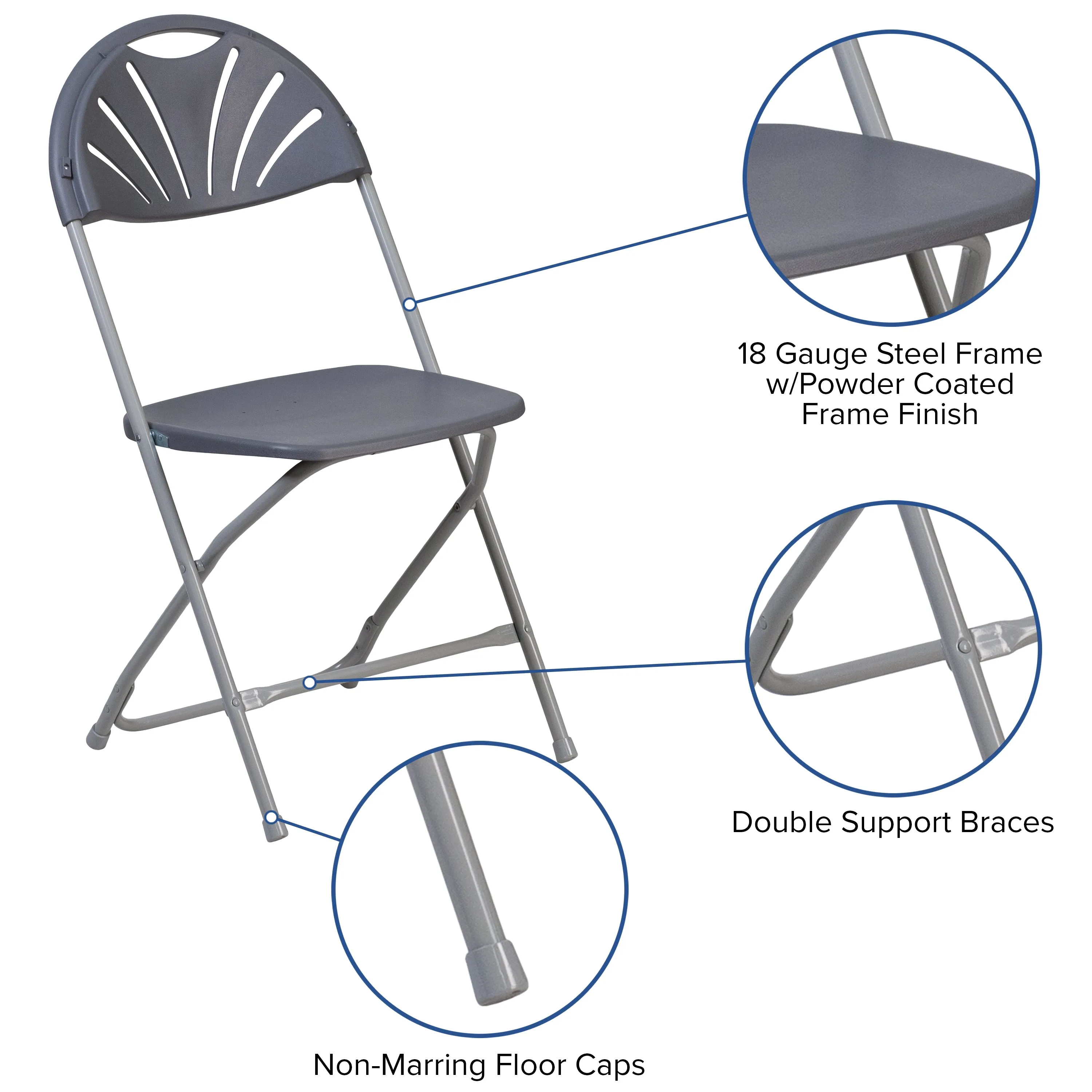 2 Pack HERCULES Series 650 lb. Capacity Charcoal Plastic Fan Back Folding Chair