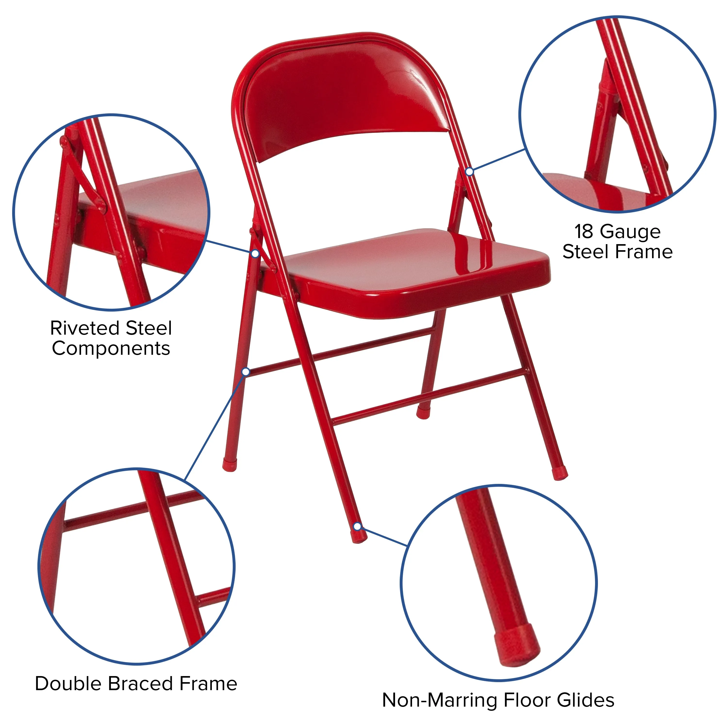 2 Pack HERCULES Series Double Braced Red Metal Folding Chair