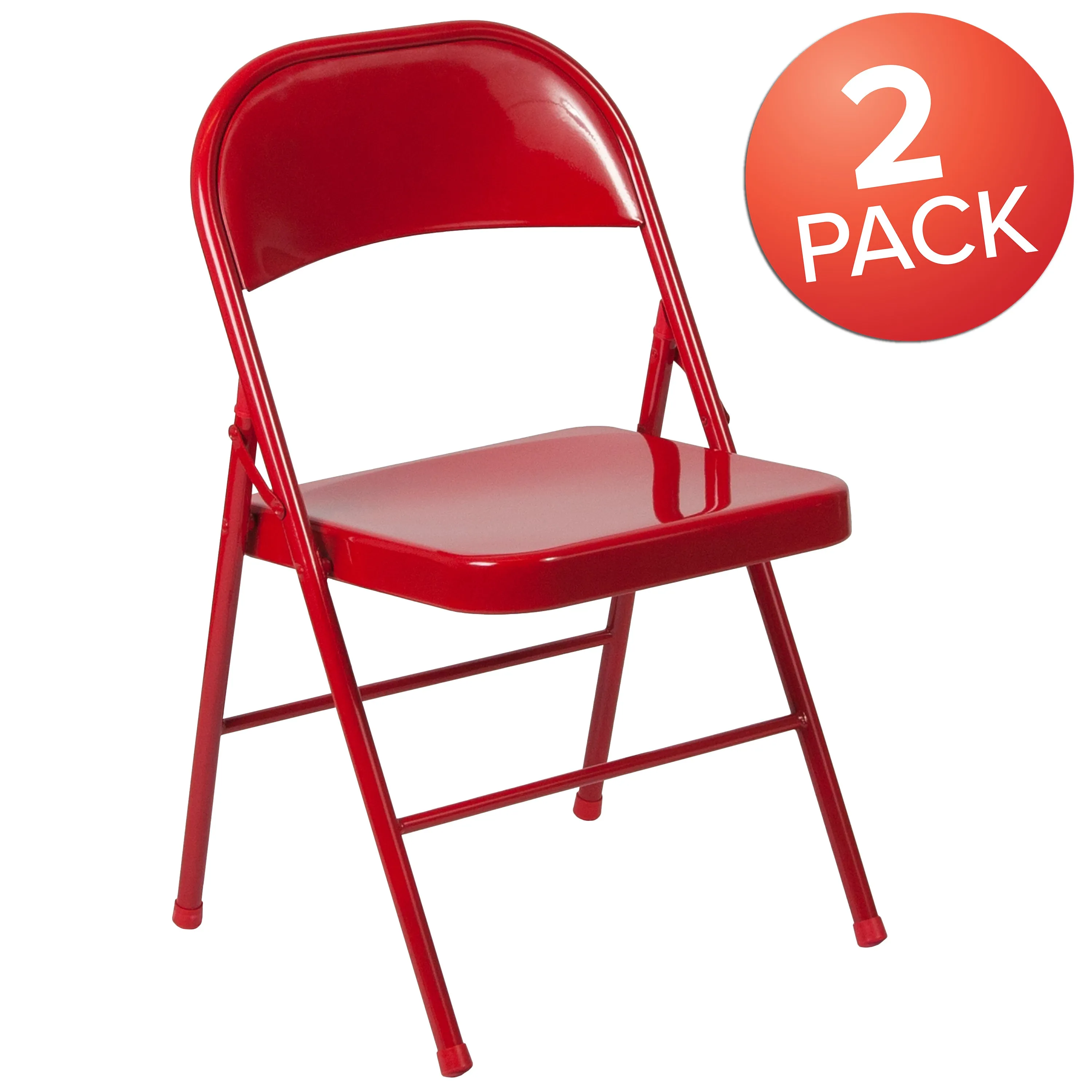 2 Pack HERCULES Series Double Braced Red Metal Folding Chair