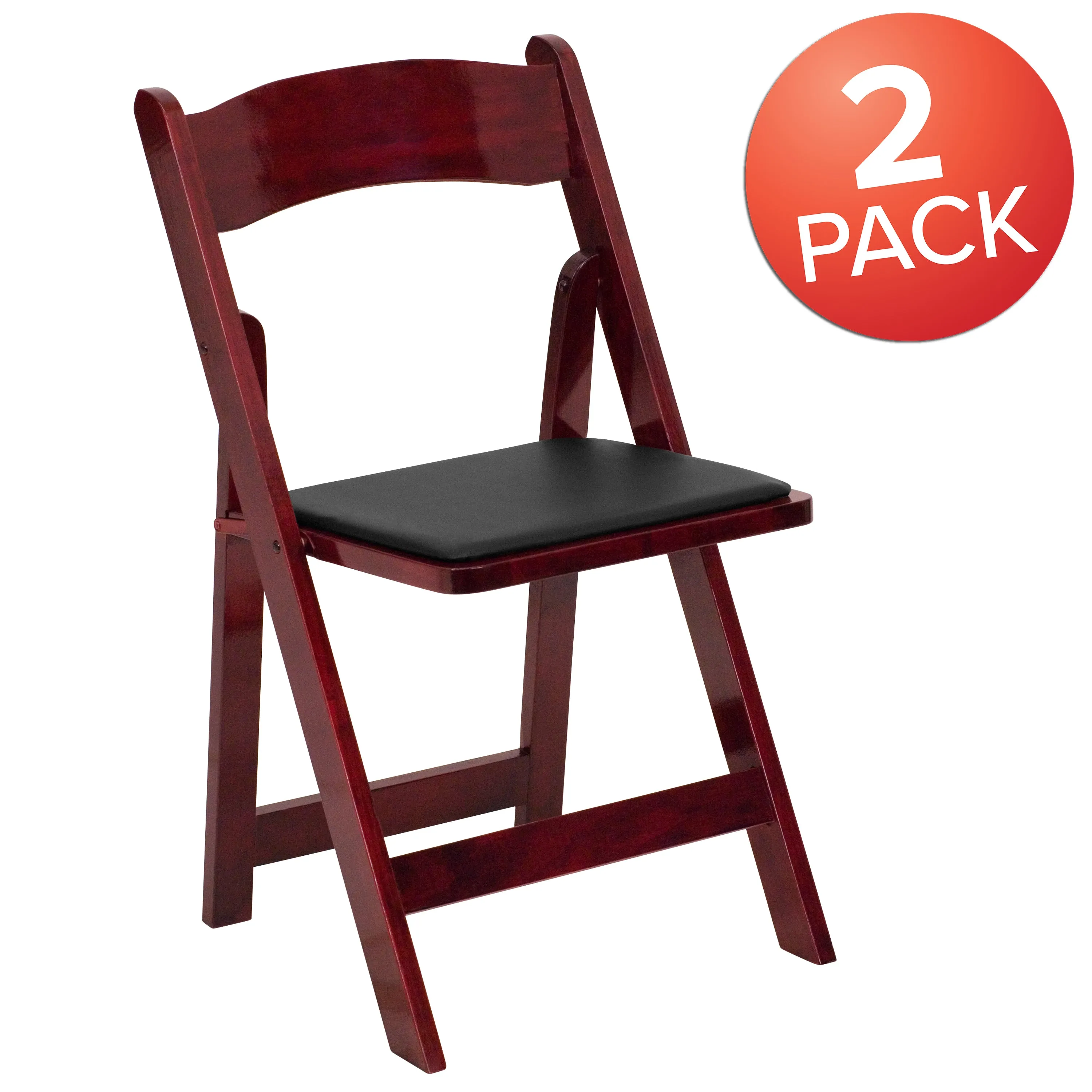 2 Pack HERCULES Series Mahogany Wood Folding Chair with Vinyl Padded Seat