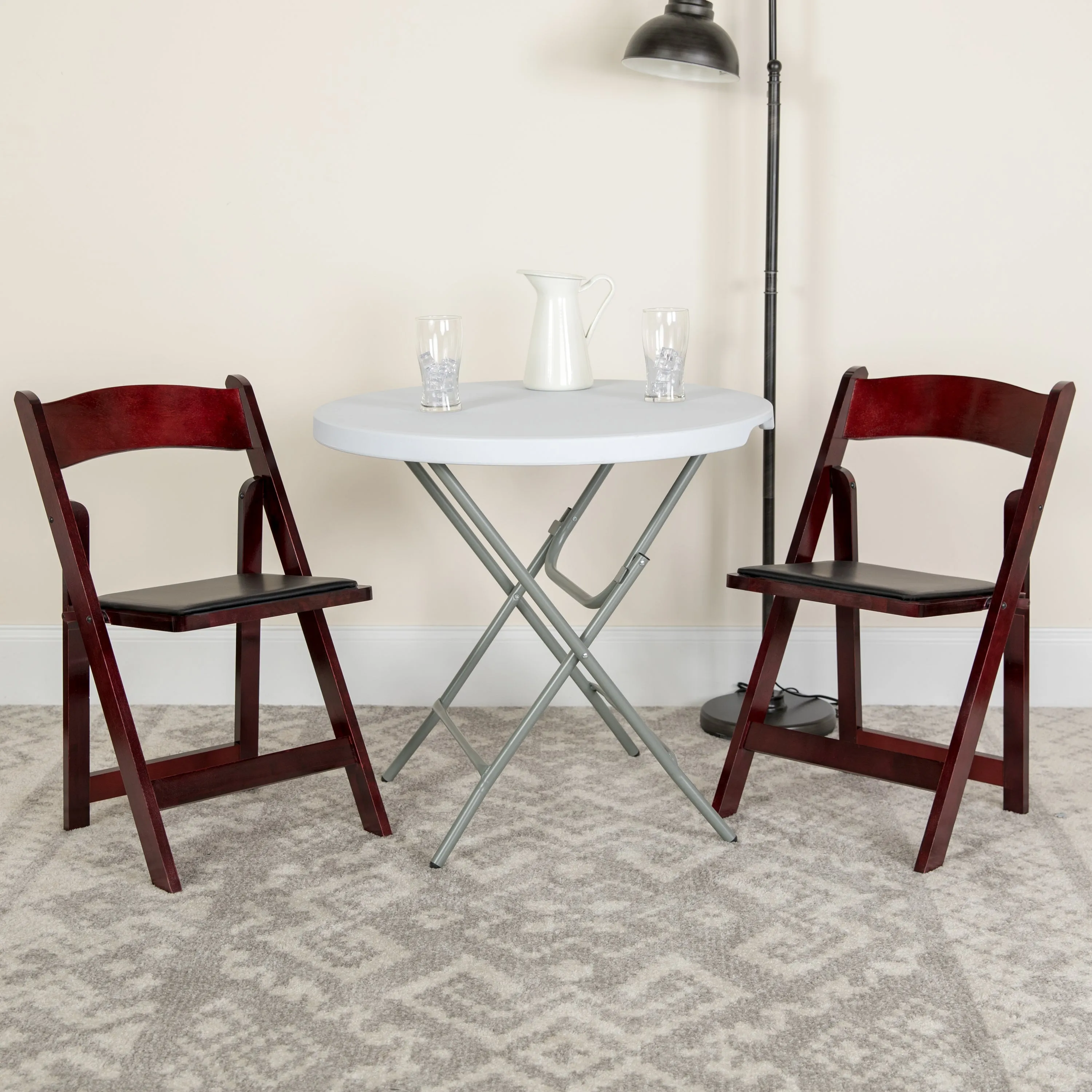 2 Pack HERCULES Series Mahogany Wood Folding Chair with Vinyl Padded Seat