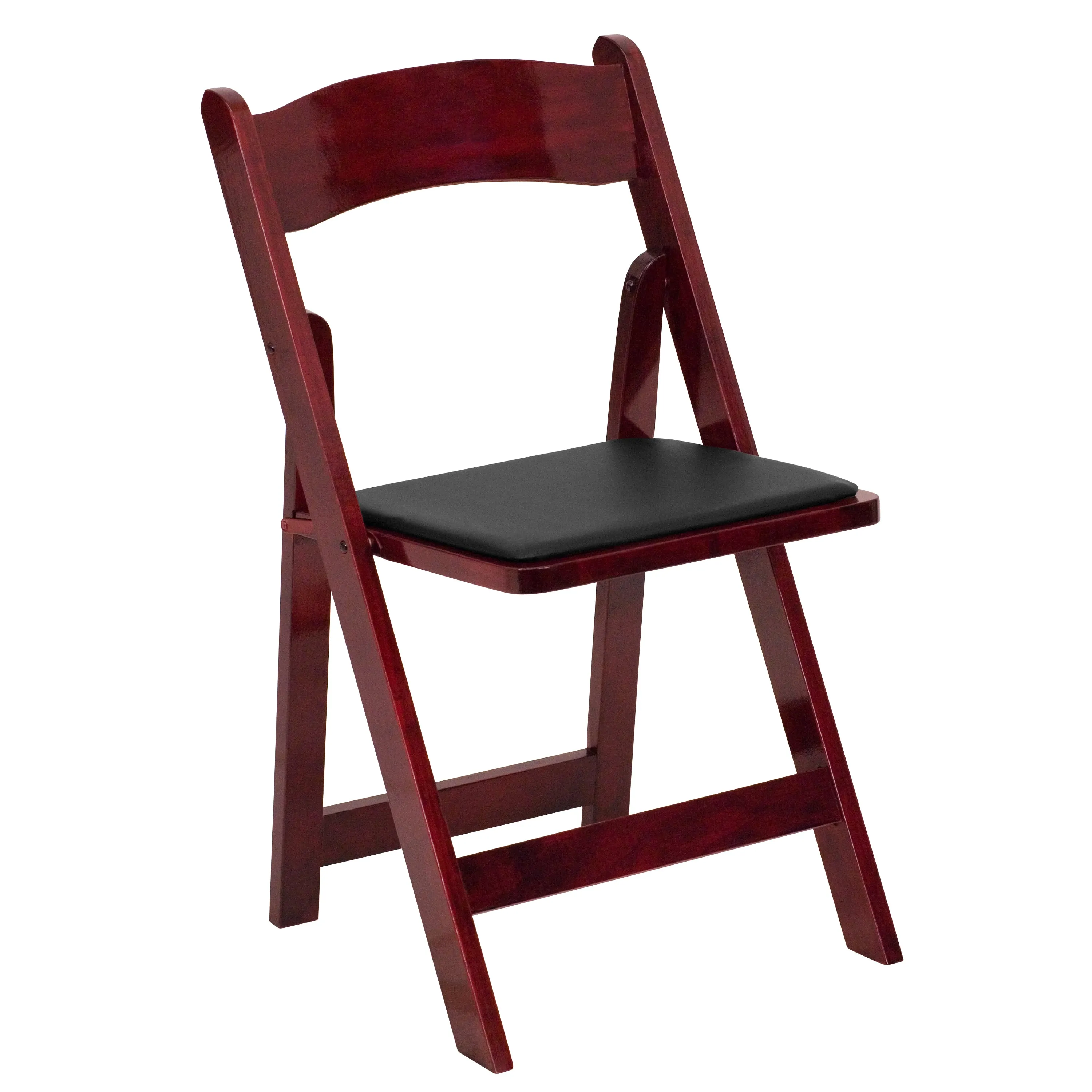 2 Pack HERCULES Series Mahogany Wood Folding Chair with Vinyl Padded Seat