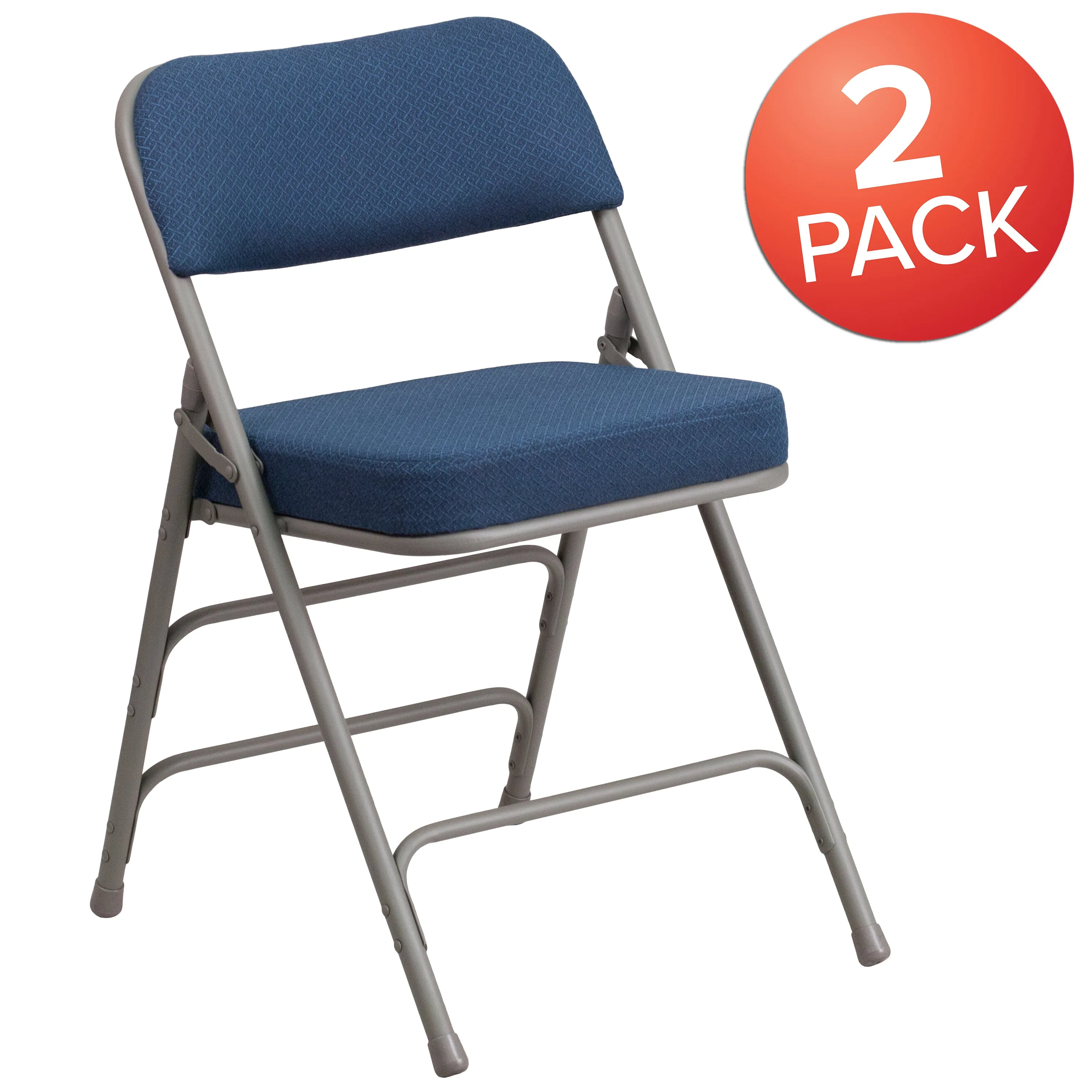 2 Pack HERCULES Series Premium Curved Triple Braced & Double Hinged Navy Fabric Metal Folding Chair