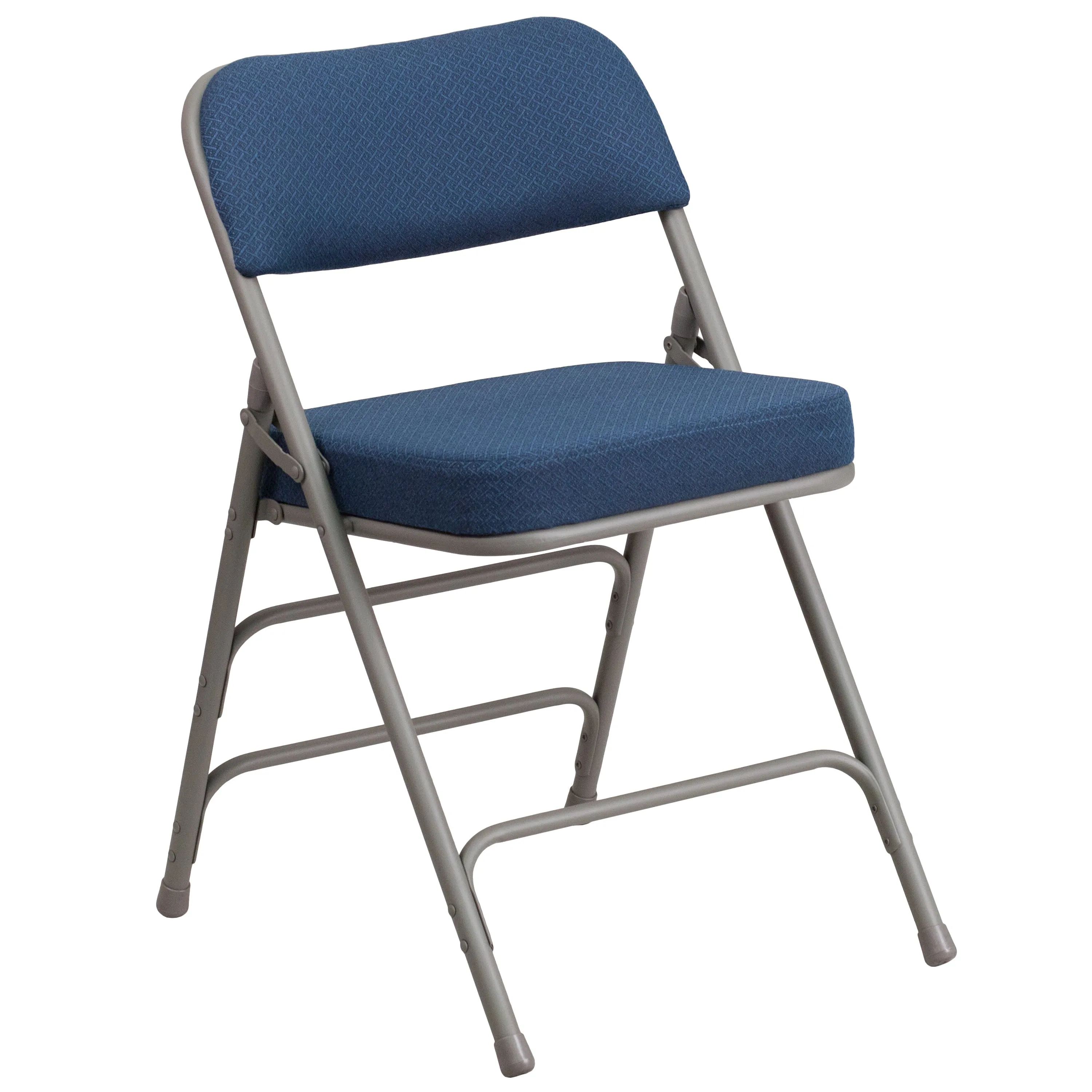 2 Pack HERCULES Series Premium Curved Triple Braced & Double Hinged Navy Fabric Metal Folding Chair