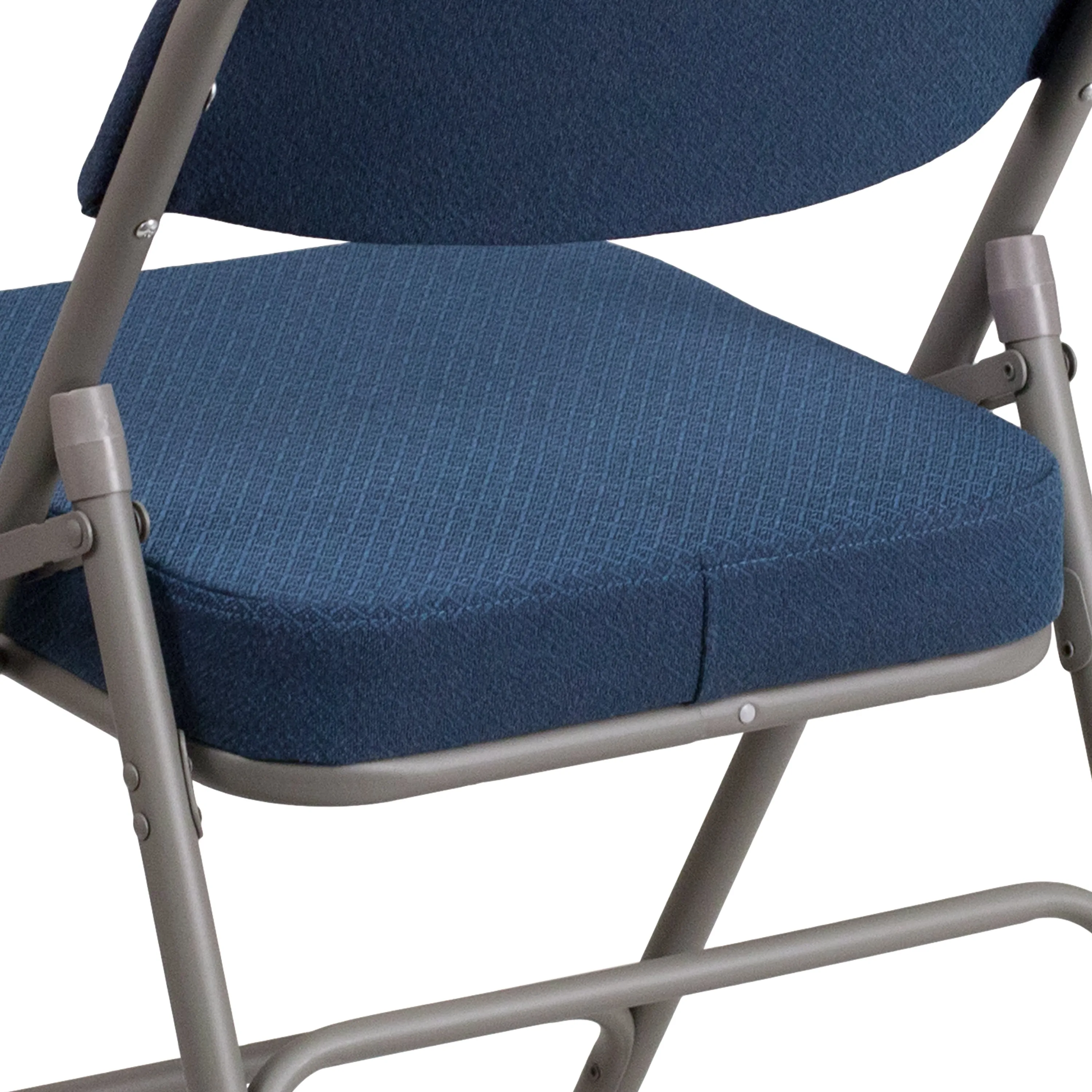2 Pack HERCULES Series Premium Curved Triple Braced & Double Hinged Navy Fabric Metal Folding Chair