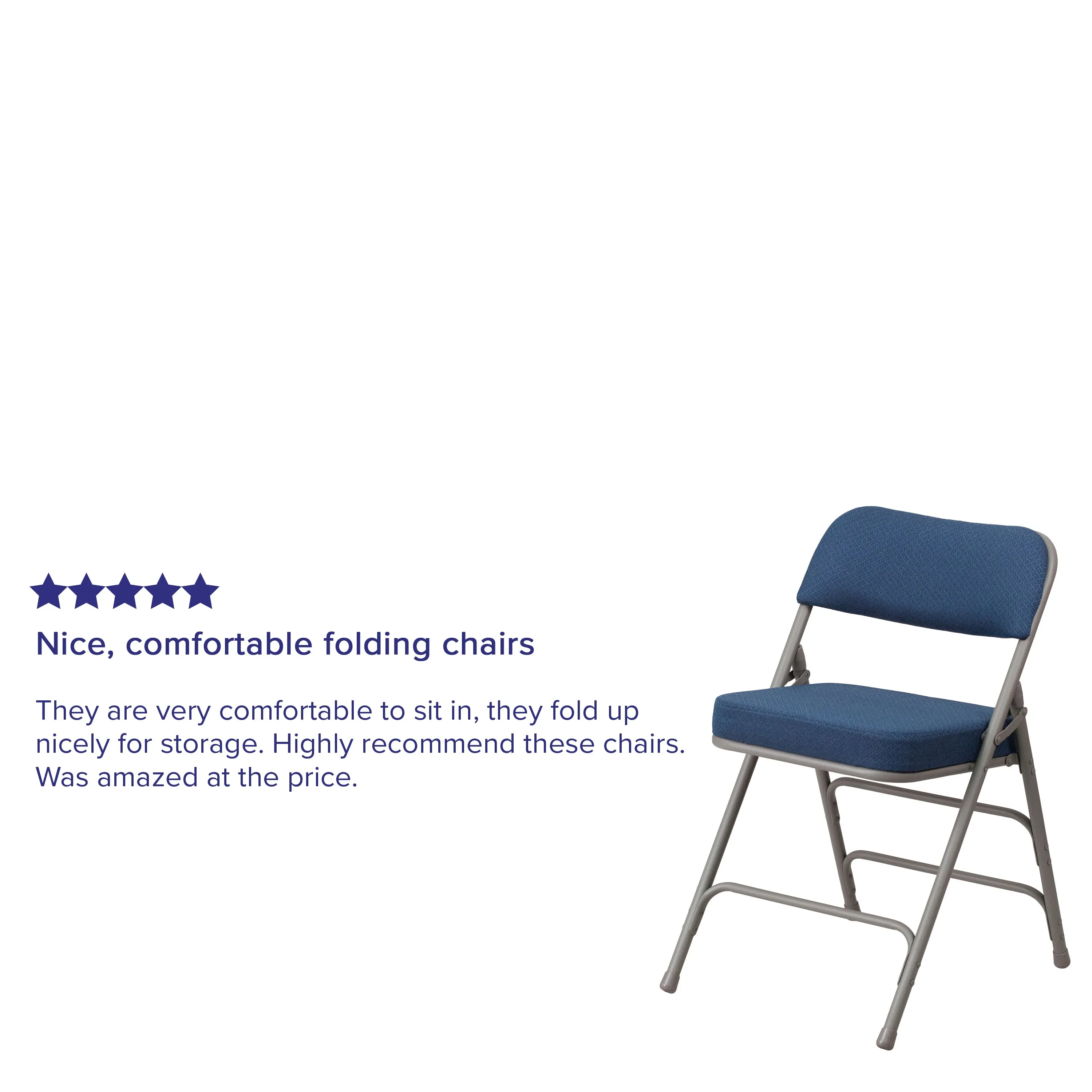 2 Pack HERCULES Series Premium Curved Triple Braced & Double Hinged Navy Fabric Metal Folding Chair