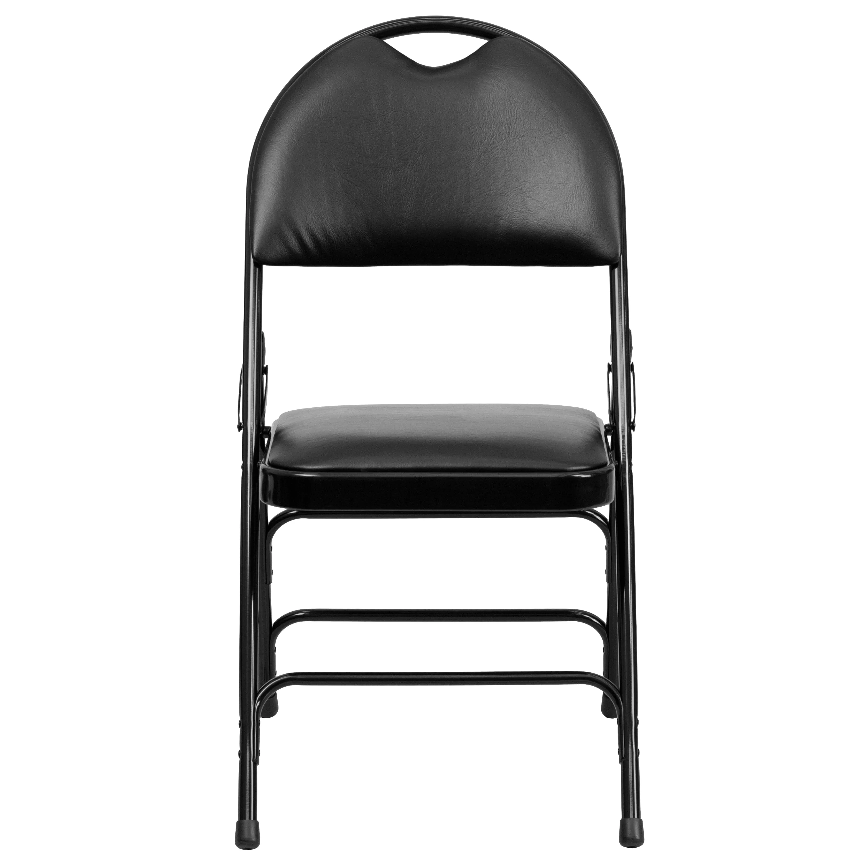 2 Pack HERCULES Series Ultra-Premium Triple Braced Black Vinyl Metal Folding Chair with Easy-Carry Handle