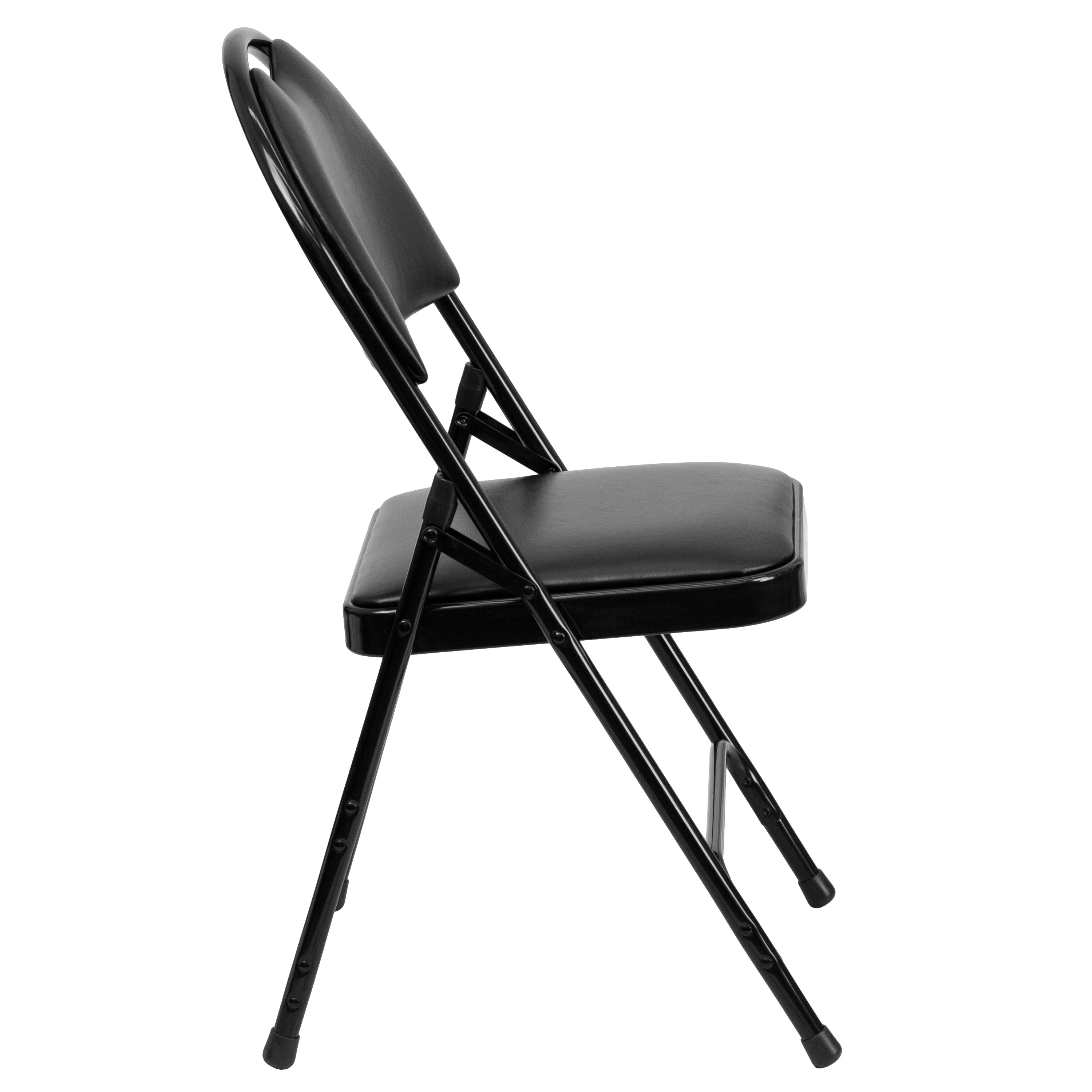 2 Pack HERCULES Series Ultra-Premium Triple Braced Black Vinyl Metal Folding Chair with Easy-Carry Handle