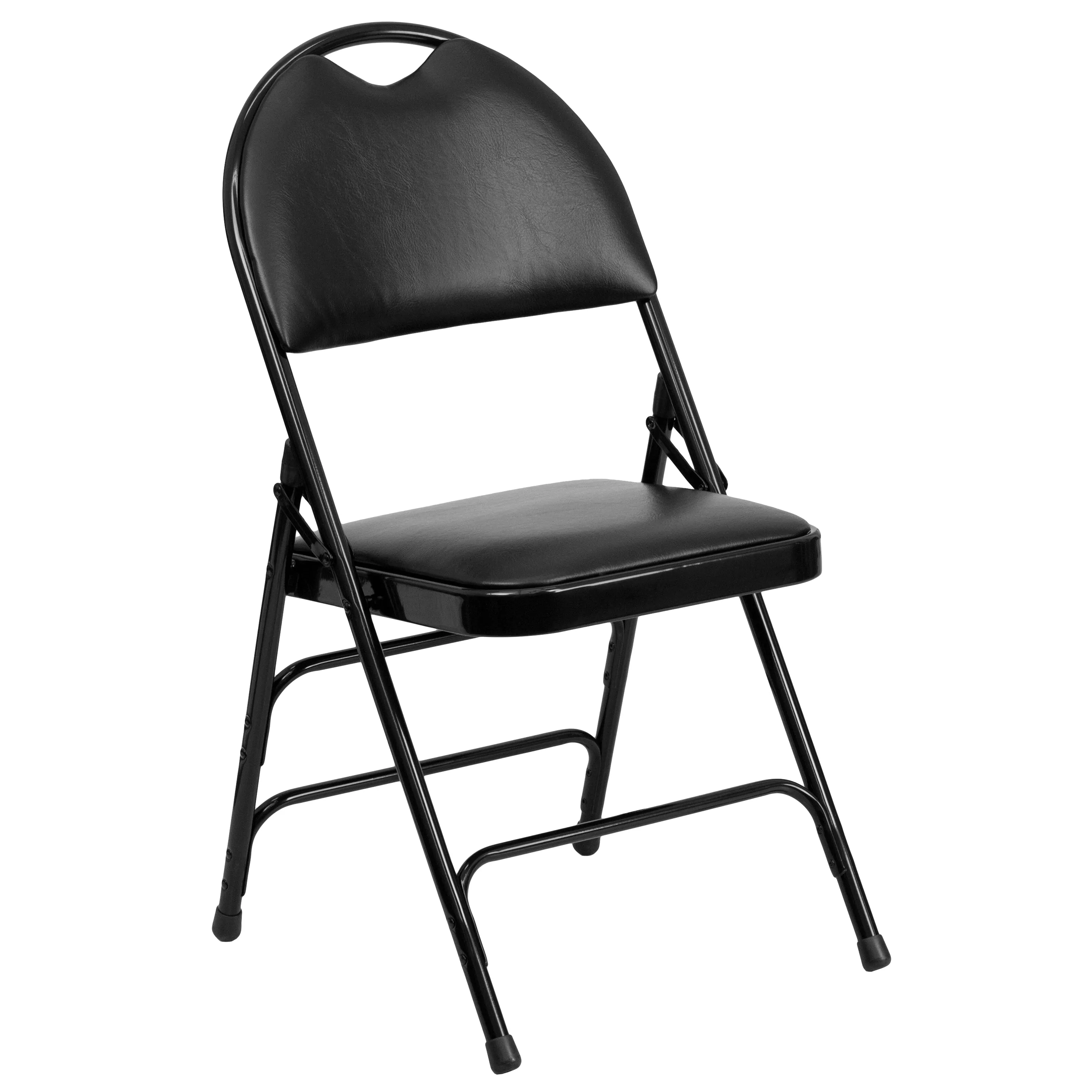 2 Pack HERCULES Series Ultra-Premium Triple Braced Black Vinyl Metal Folding Chair with Easy-Carry Handle