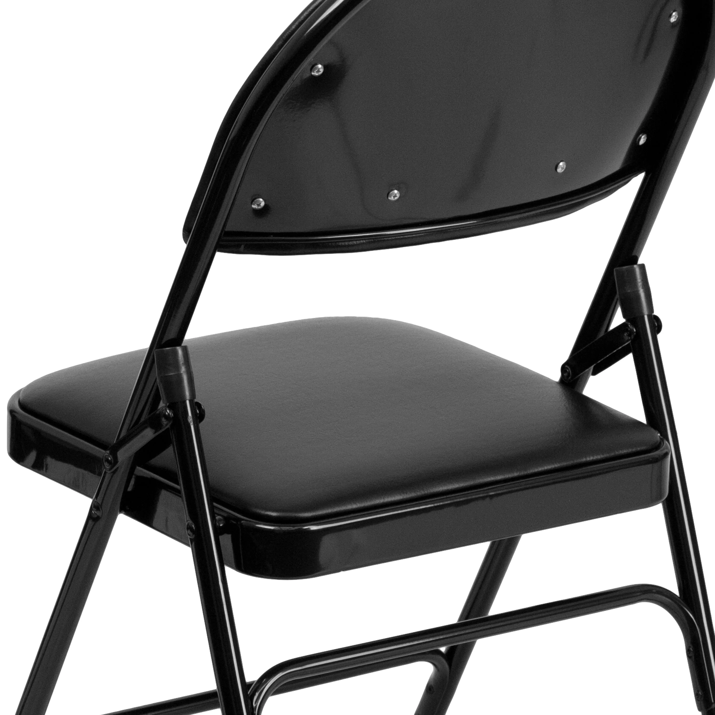2 Pack HERCULES Series Ultra-Premium Triple Braced Black Vinyl Metal Folding Chair with Easy-Carry Handle