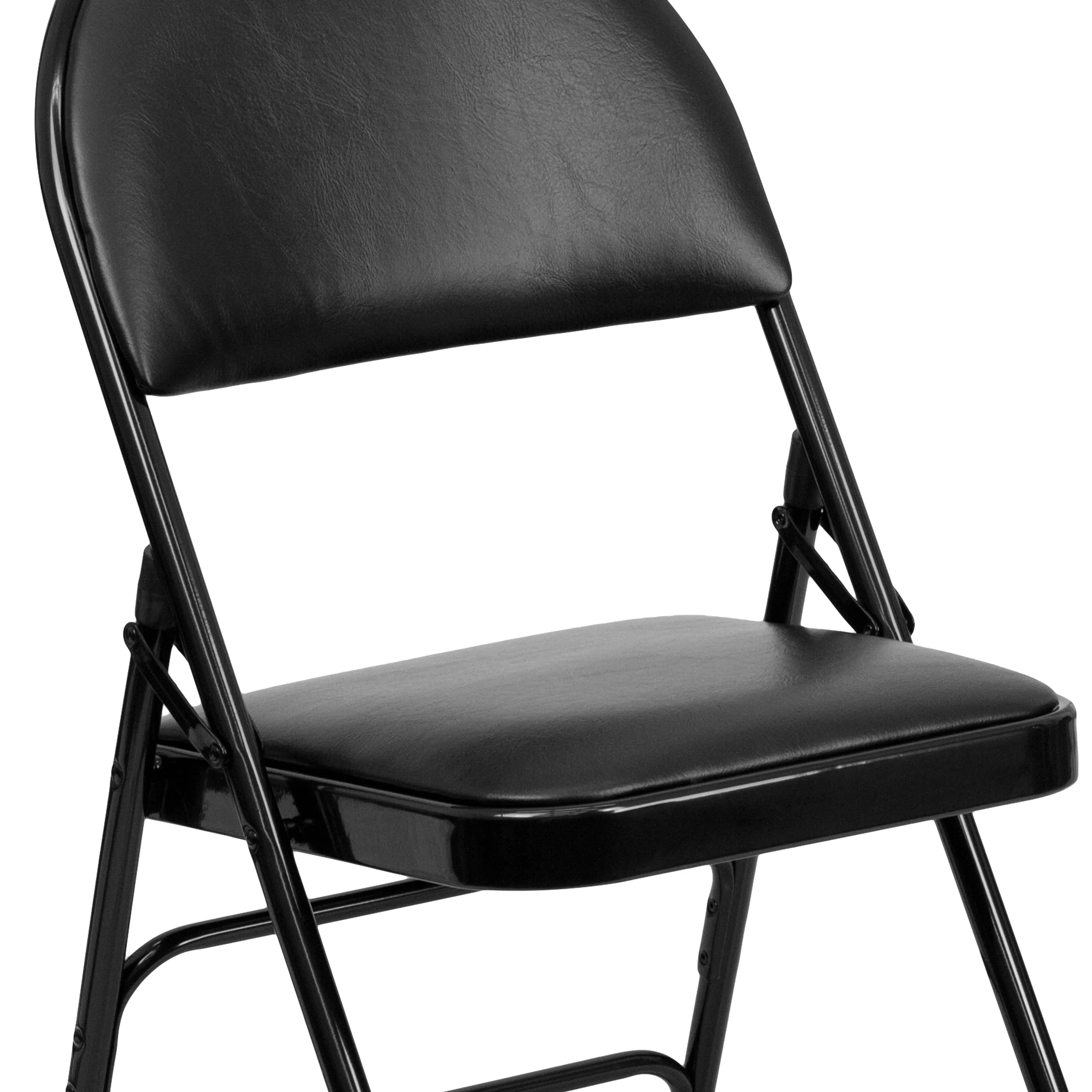 2 Pack HERCULES Series Ultra-Premium Triple Braced Black Vinyl Metal Folding Chair with Easy-Carry Handle