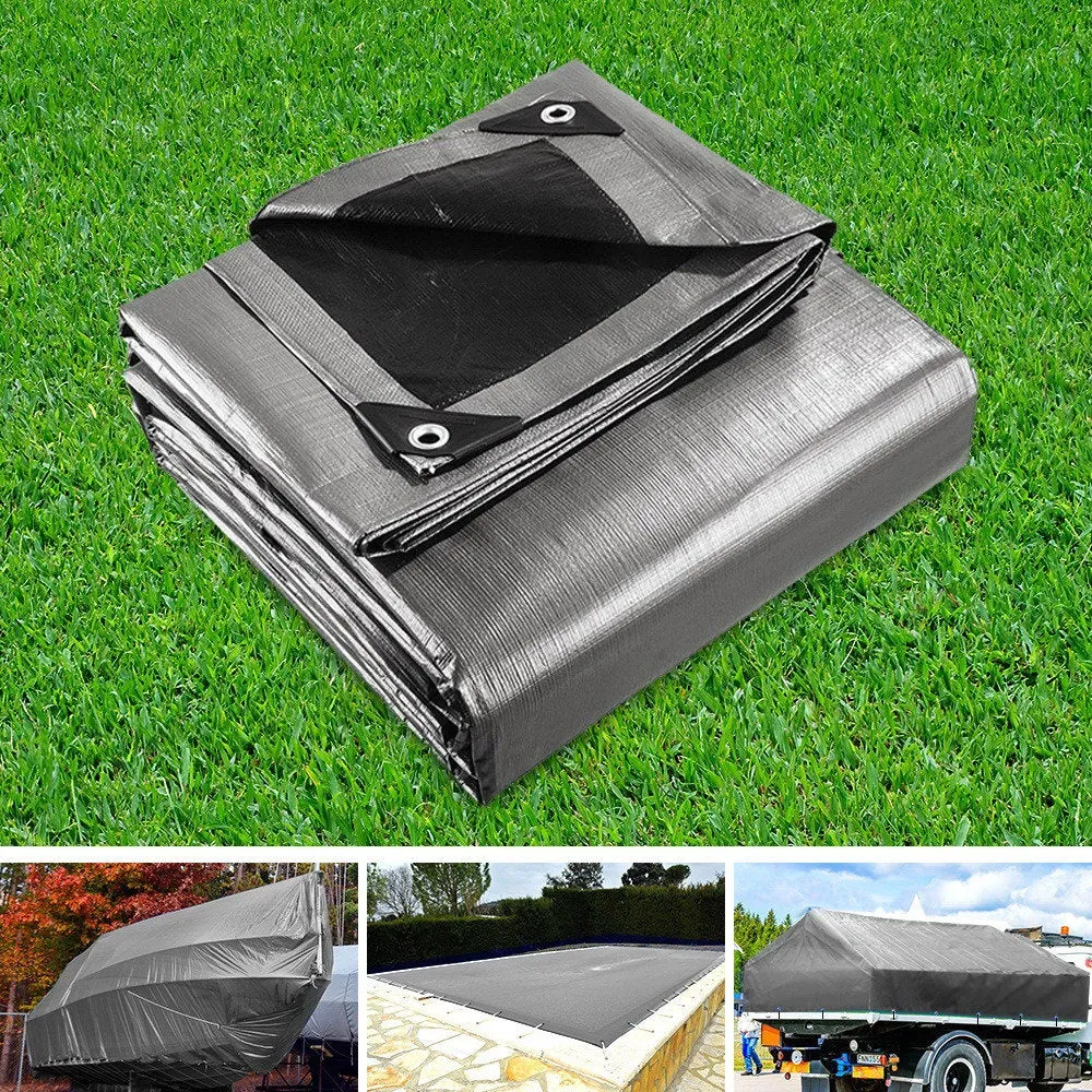 3x4.5m Tarp Camping Tarps Poly Tarpaulin Heavy Duty Cover 180gsm Silver