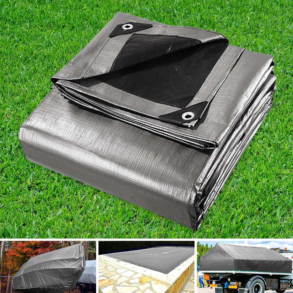 3x4.5m Tarp Camping Tarps Poly Tarpaulin Heavy Duty Cover 180gsm Silver