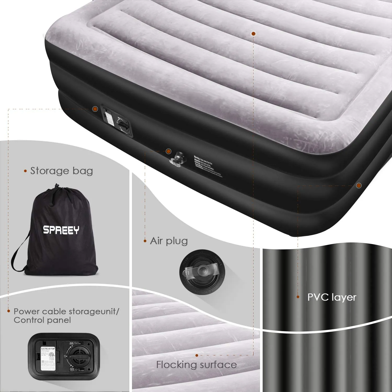 Air Mattress Queen Size Inflatable Bed with Built-in Electric Pump High 20in