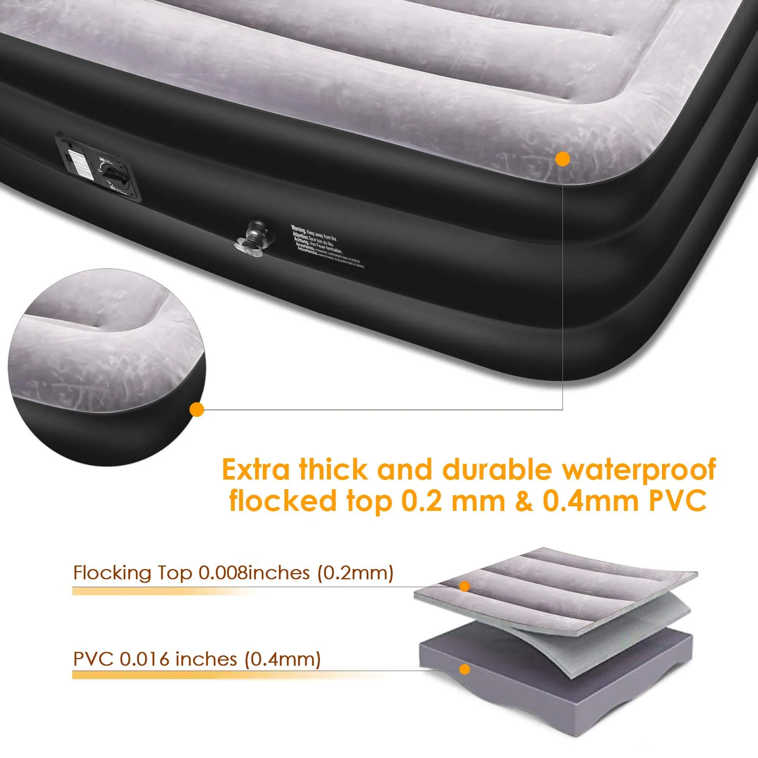 Air Mattress Queen Size Inflatable Bed with Built-in Electric Pump High 20in