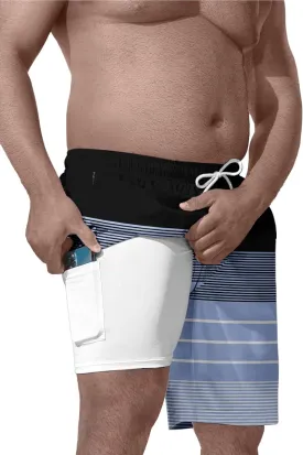 Big and Tall Men's Swim Trunk 8" with Compression Liner 8 Inch Inseam Quick Dry Board Shorts & Zipper Pocket 2XL-9XL