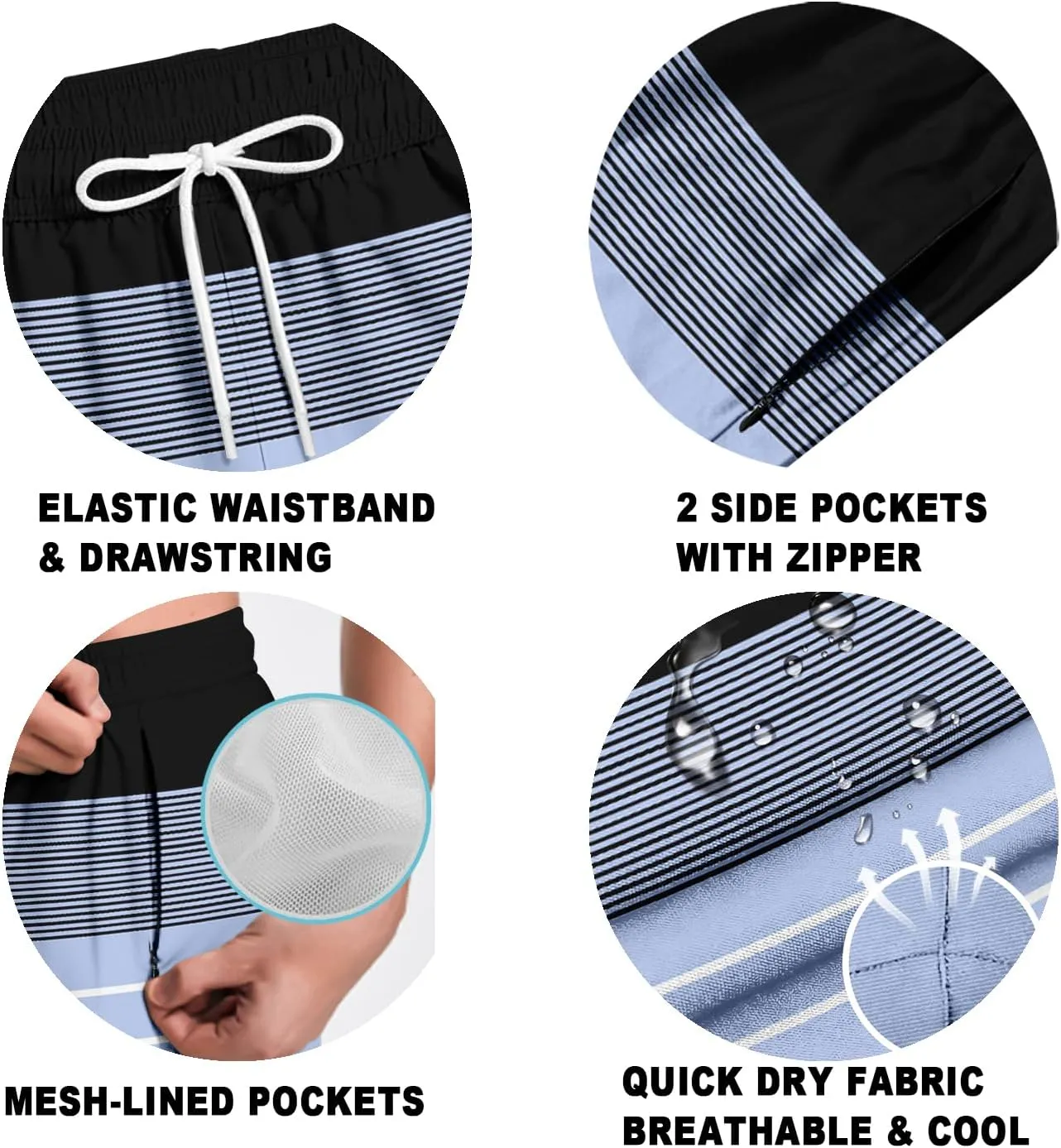 Big and Tall Men's Swim Trunk 8" with Compression Liner 8 Inch Inseam Quick Dry Board Shorts & Zipper Pocket 2XL-9XL