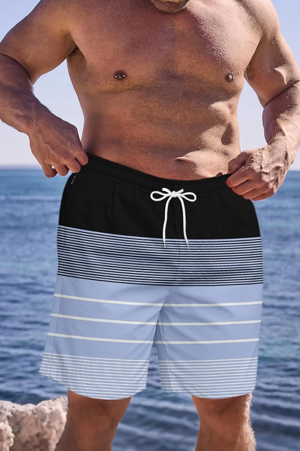 Big and Tall Men's Swim Trunk 8" with Compression Liner 8 Inch Inseam Quick Dry Board Shorts & Zipper Pocket 2XL-9XL