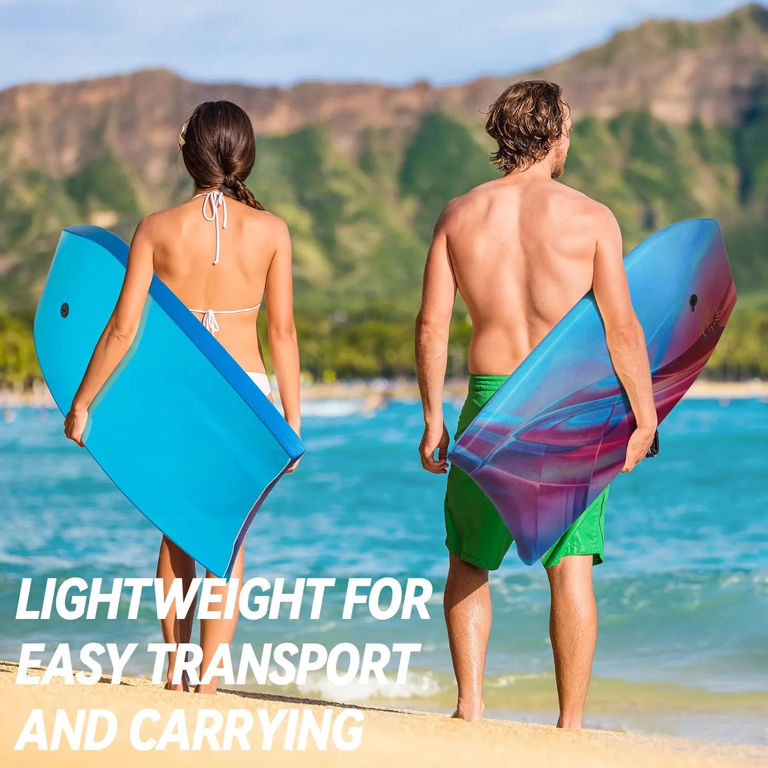 Body Board Lightweight with EPS Core, HDPE Slick Bottom, Leash & Adjustable Wrist Rope, Great Surfing for Kids and Adults
