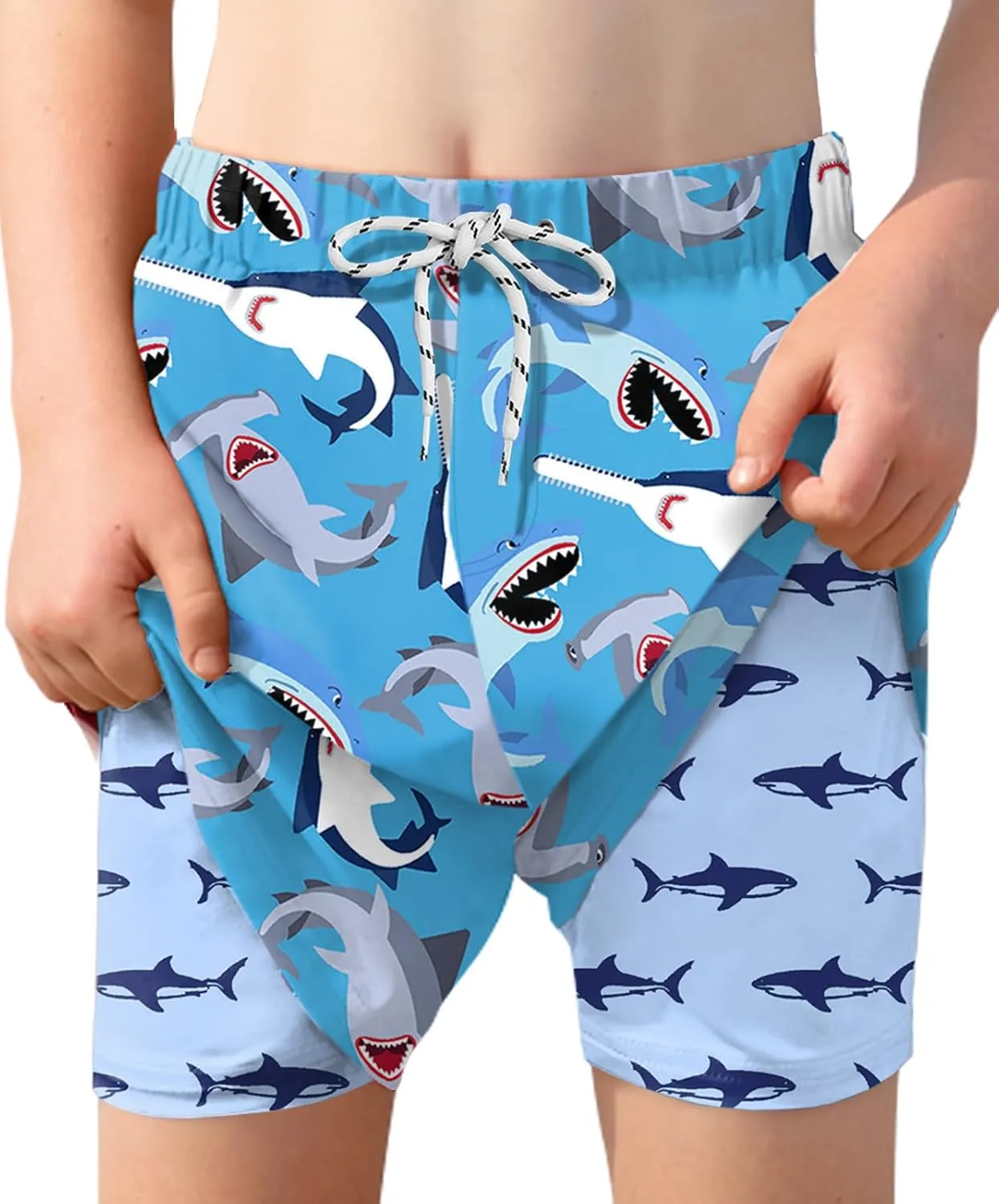 Boys 4th of July Summer Compression Liner Beach Swim Trunks American Flag Adjustable Drawstring Board Shorts 6-16 Years