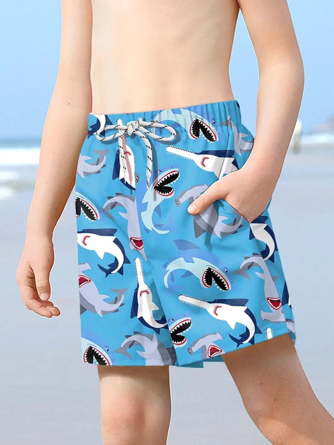 Boys 4th of July Summer Compression Liner Beach Swim Trunks American Flag Adjustable Drawstring Board Shorts 6-16 Years