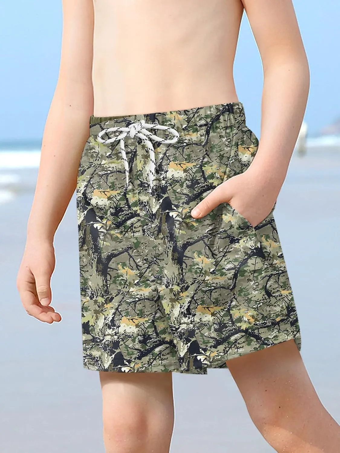 Boys 4th of July Summer Compression Liner Beach Swim Trunks American Flag Adjustable Drawstring Board Shorts 6-16 Years