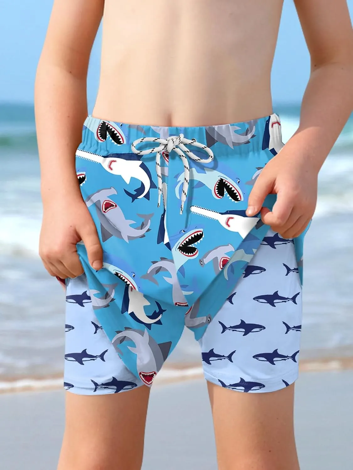 Boys 4th of July Summer Compression Liner Beach Swim Trunks American Flag Adjustable Drawstring Board Shorts 6-16 Years