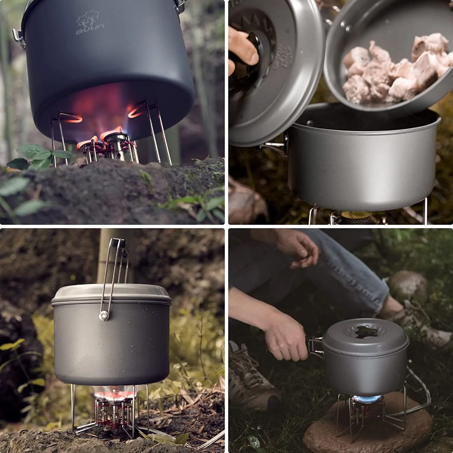 Bulin 27/13/11/8/3 PCS Camping Cookware Mess Kit Nonstick Lightweight Backpacking Cooking Set Outdoor Cook Gear for Family Hiking, Picnic(Kettle, Pot, Frying Pan, Bowls, Plates, Spoon)