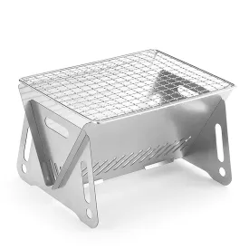 Camping Wood Burning Stove with Grill Plate Outdoor Portable Folding Stainless Steel Backpacking Cooking Stove
