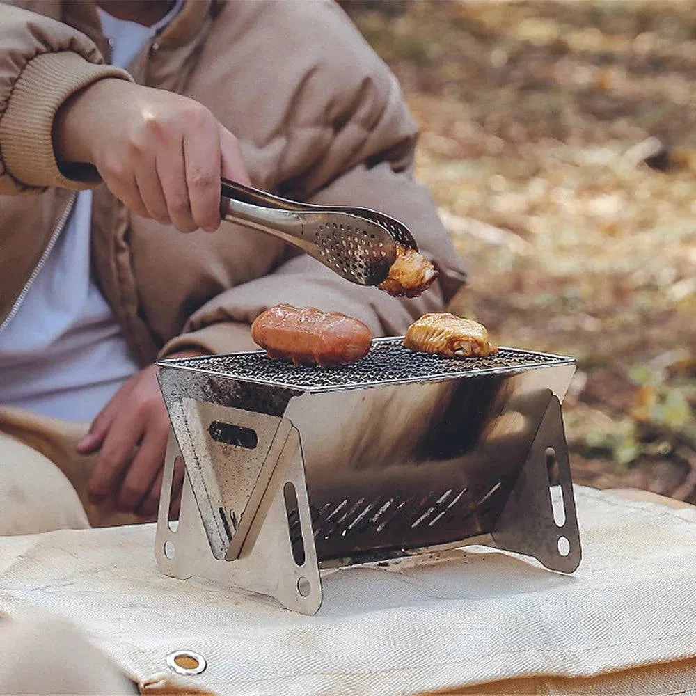 Camping Wood Burning Stove with Grill Plate Outdoor Portable Folding Stainless Steel Backpacking Cooking Stove