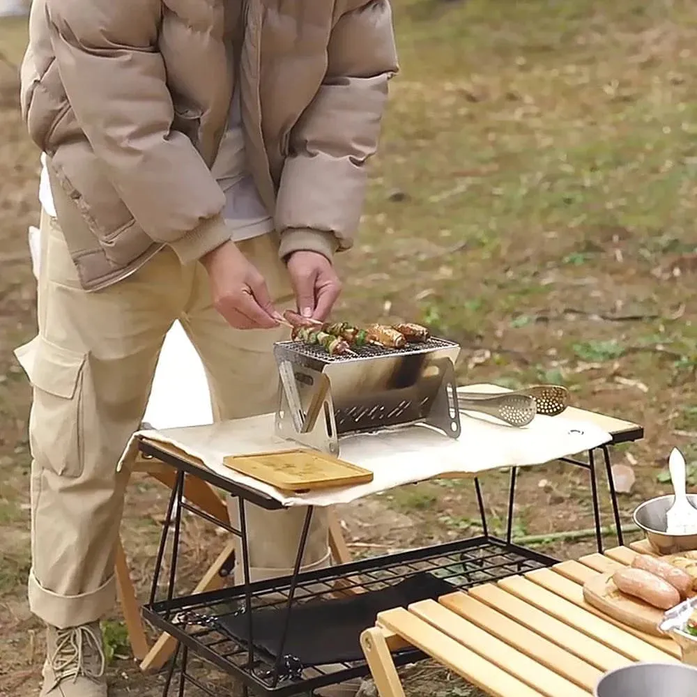 Camping Wood Burning Stove with Grill Plate Outdoor Portable Folding Stainless Steel Backpacking Cooking Stove