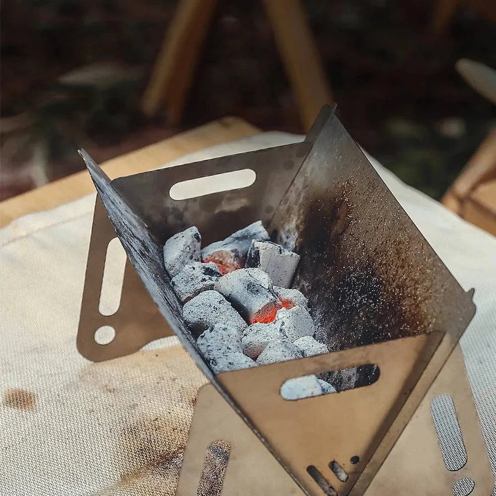 Camping Wood Burning Stove with Grill Plate Outdoor Portable Folding Stainless Steel Backpacking Cooking Stove