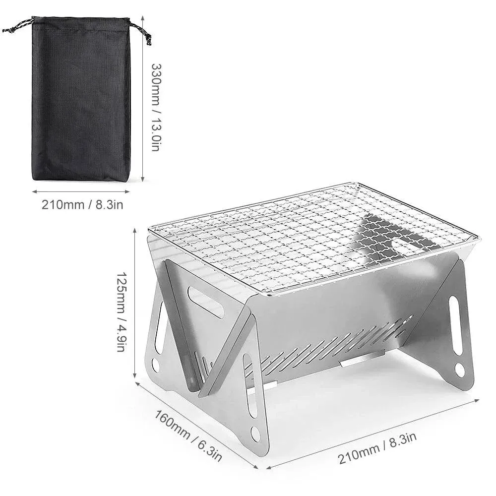 Camping Wood Burning Stove with Grill Plate Outdoor Portable Folding Stainless Steel Backpacking Cooking Stove