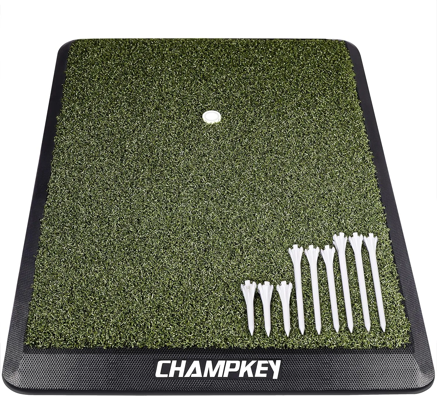 CHAMPKEY Premium Synthetic Turf Golf Hitting Mat | Heavy Duty Rubber Base Golf Practice Mat | Come with 1 Rubber Tee and 9 Plastic Tees