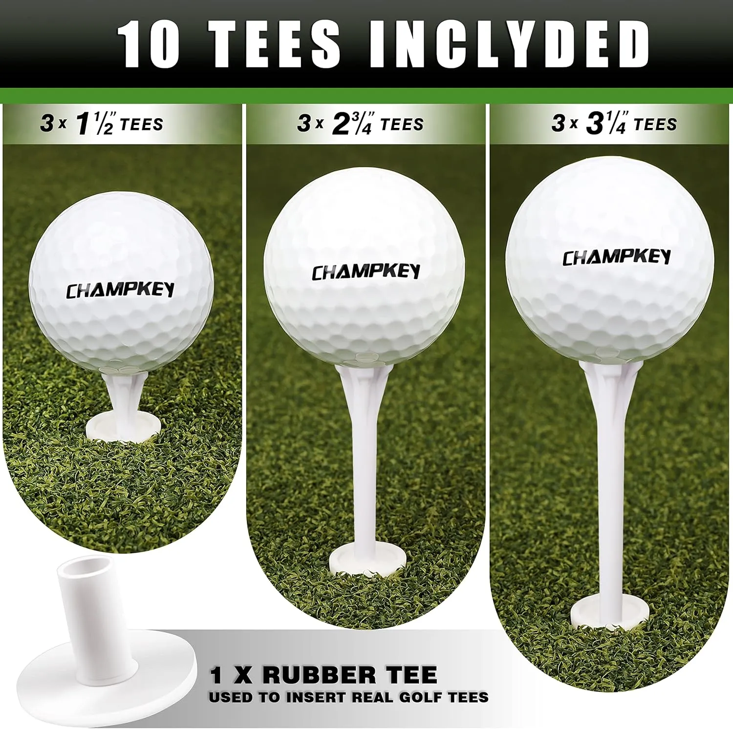 CHAMPKEY Premium Synthetic Turf Golf Hitting Mat | Heavy Duty Rubber Base Golf Practice Mat | Come with 1 Rubber Tee and 9 Plastic Tees