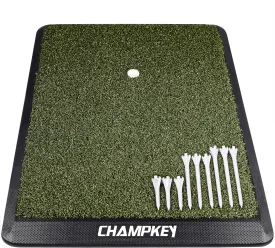 CHAMPKEY Premium Synthetic Turf Golf Hitting Mat | Heavy Duty Rubber Base Golf Practice Mat | Come with 1 Rubber Tee and 9 Plastic Tees