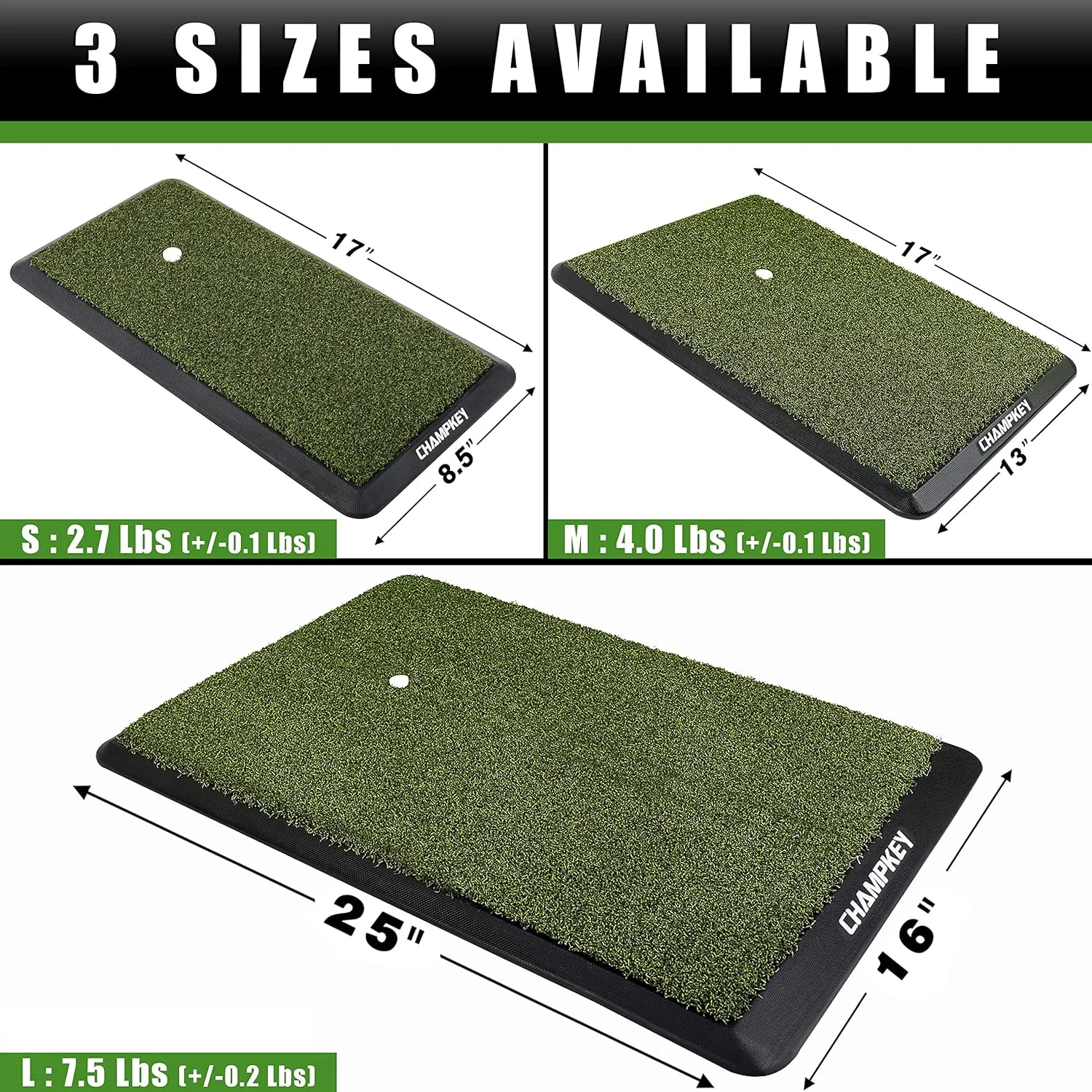CHAMPKEY Premium Synthetic Turf Golf Hitting Mat | Heavy Duty Rubber Base Golf Practice Mat | Come with 1 Rubber Tee and 9 Plastic Tees
