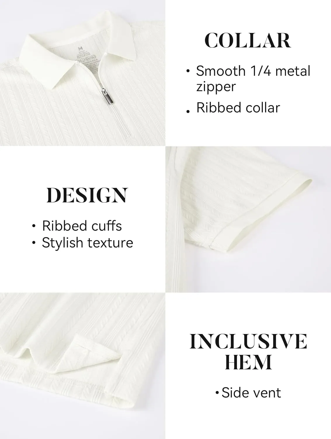 Esabel.C Men's Zipper Polo Shirts Textured Knit Short Sleeve Ribbed Stretchy Polo Shirts for Men