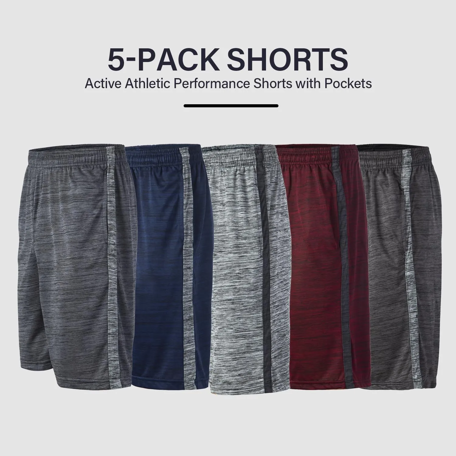 Essential Elements Boys 5-Pack Active Athletic Performance Basketball Shorts with Pockets