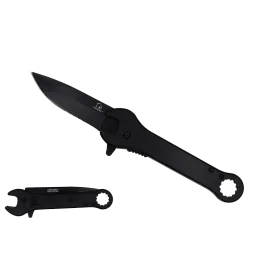 Falcon 7.75" Black Spring Assisted Knife with 12 mm Wrench Function