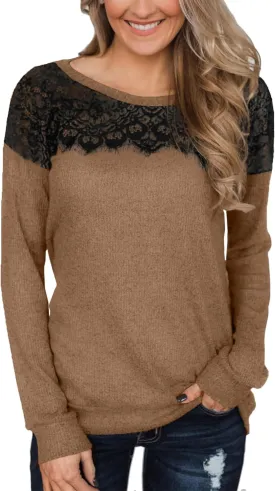 For G and PL Women's 2024 Fall Winter Long Sleeve Crewneck Lace Top Shirt Dressy Casual Elegant Sweatshirt For G and PL Women's 2024 Fall Winter Long Sleeve Crewneck Lace Top Shirt Dressy Casual Elegant Sweatshirt