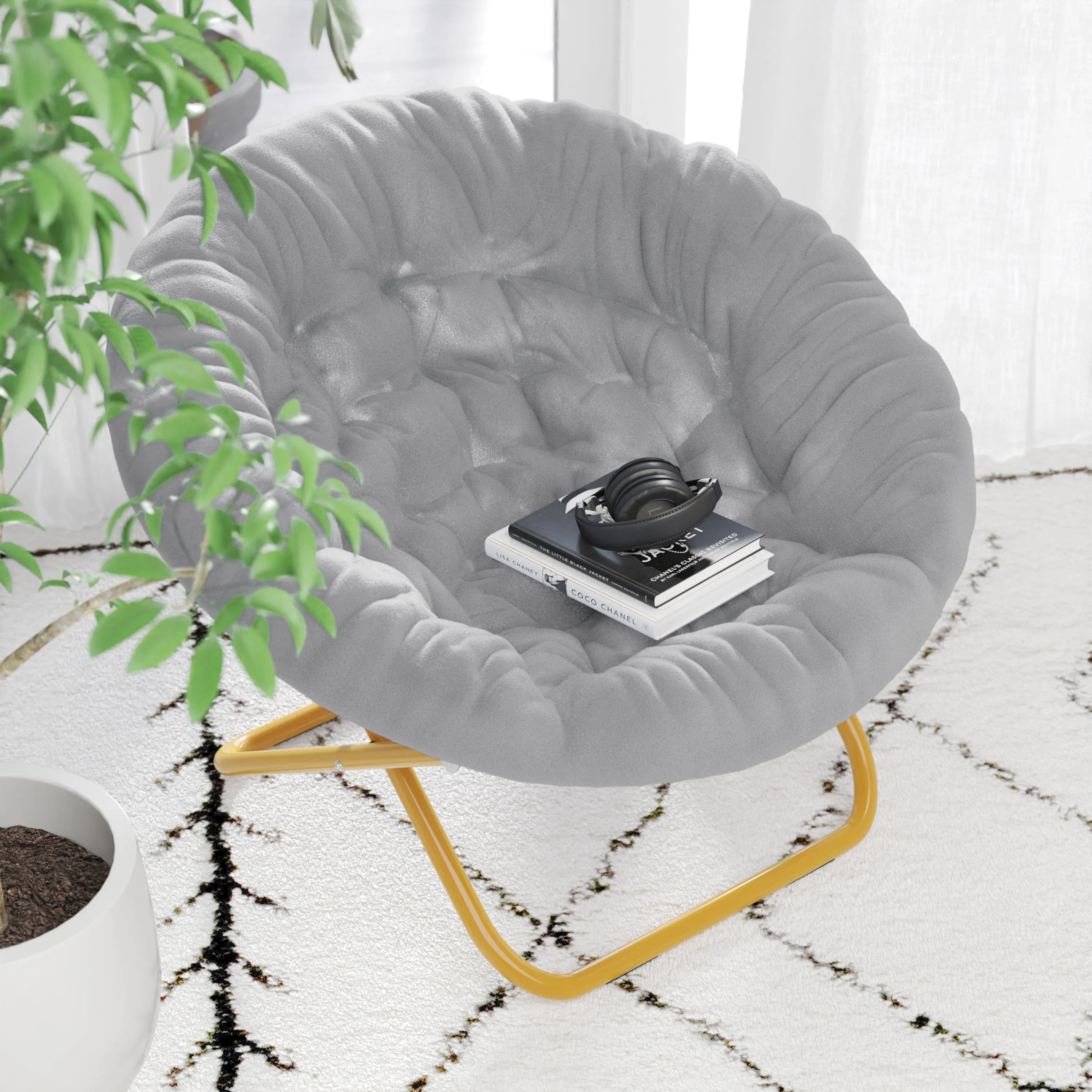 Gray XL Fur Saucer Chair FV-FMC-025-GY-SGD-GG