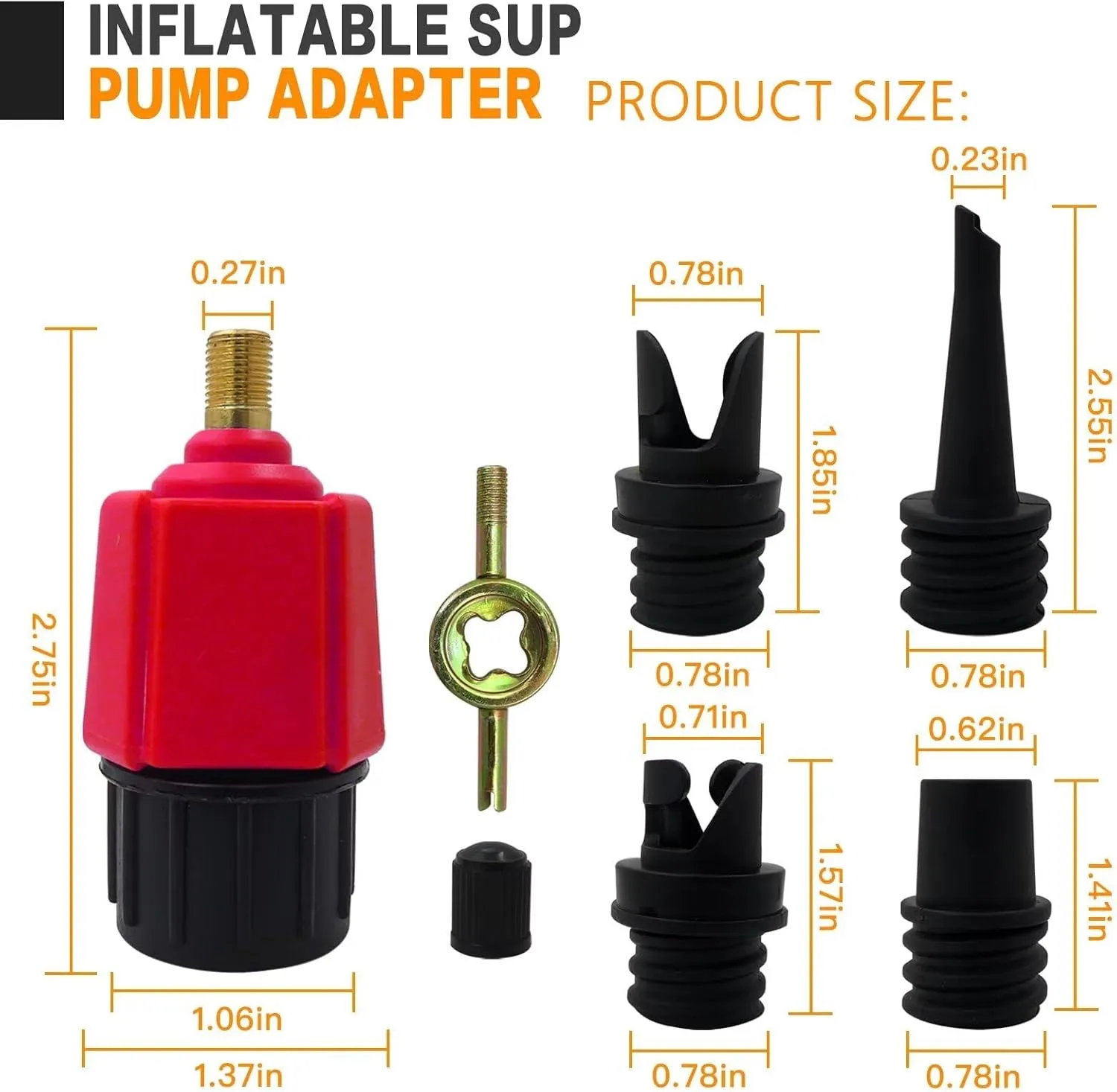 Inflatable Pump Adaptor Air Pump Converter, Multifunction Valve Adapter with 4 Air Valve Nozzles for Inflatable Boat/Stand Up Paddle Board/Inflatable Bed/Surf Paddle Board